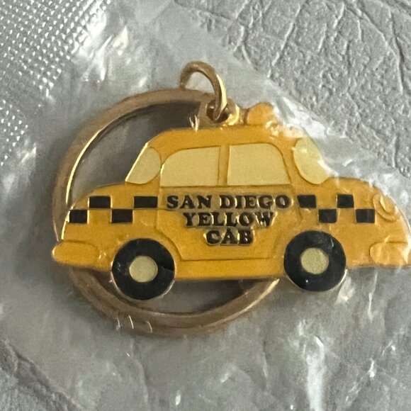 Yellow Cab Keychain San Diego Advertising Keyring Vintage New - Picture 1 of 5